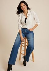 Corduroy Button Down Boyfriend Shirt, ECRU, small
