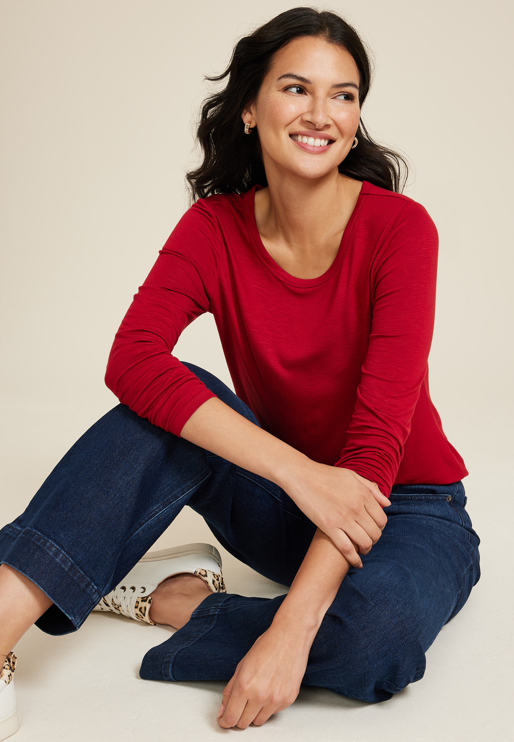 24/7 Kennedy Crew Neck Long Sleeve Tee, REBEL RED, large