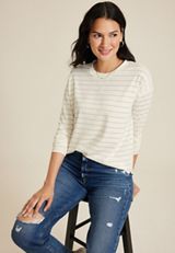24/7 Clara Metallic Striped Long Sleeve Tee, C3986, small