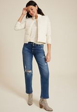 24/7 Clara Metallic Striped Long Sleeve Tee, C3986, small