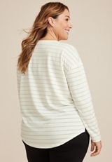Plus Size 24/7 Clara Metallic Striped Long Sleeve Tee, C3986, small