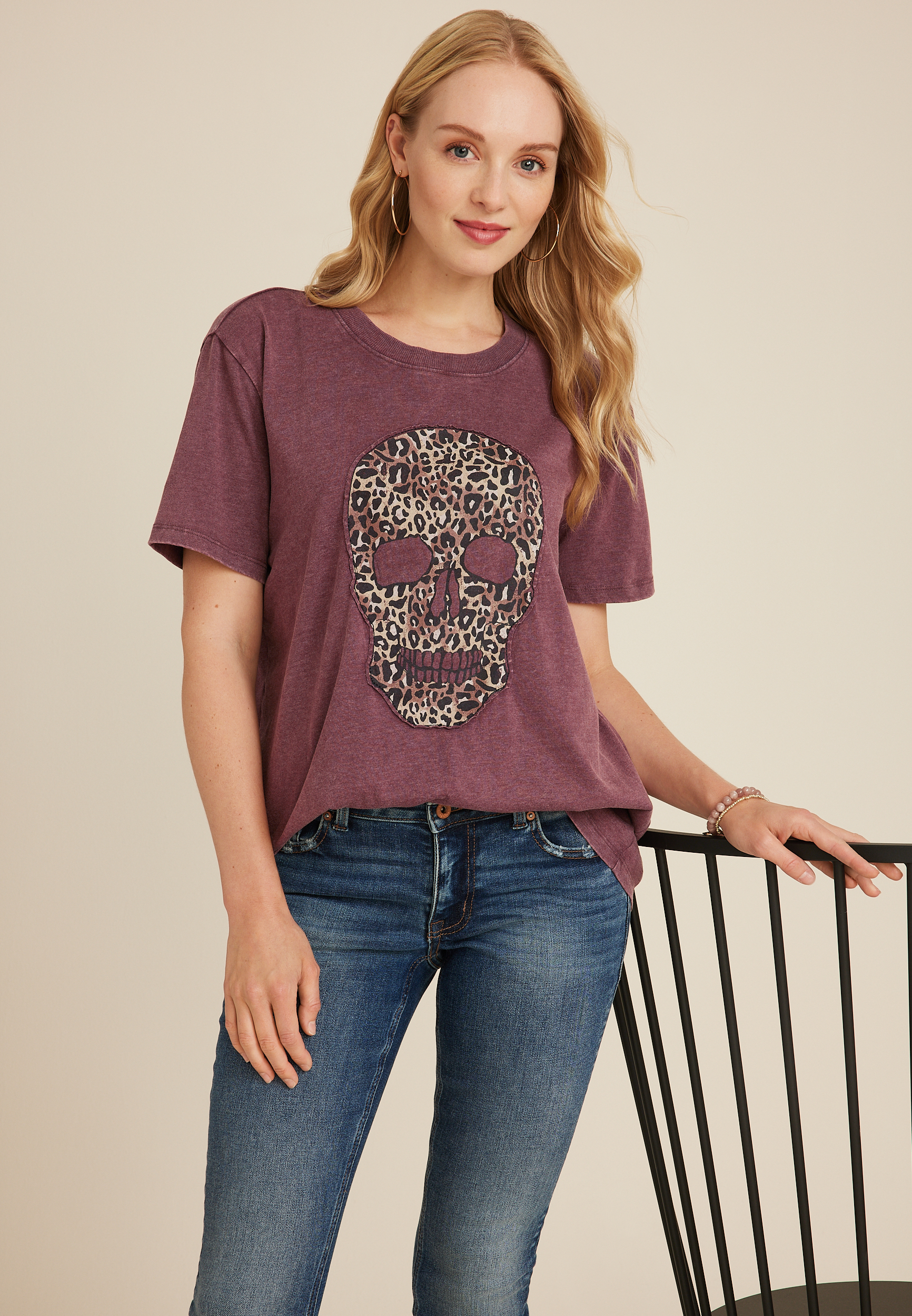 Maurices Women's X Large Size Leopard Skull Oversized Fit Graphic Tee Red