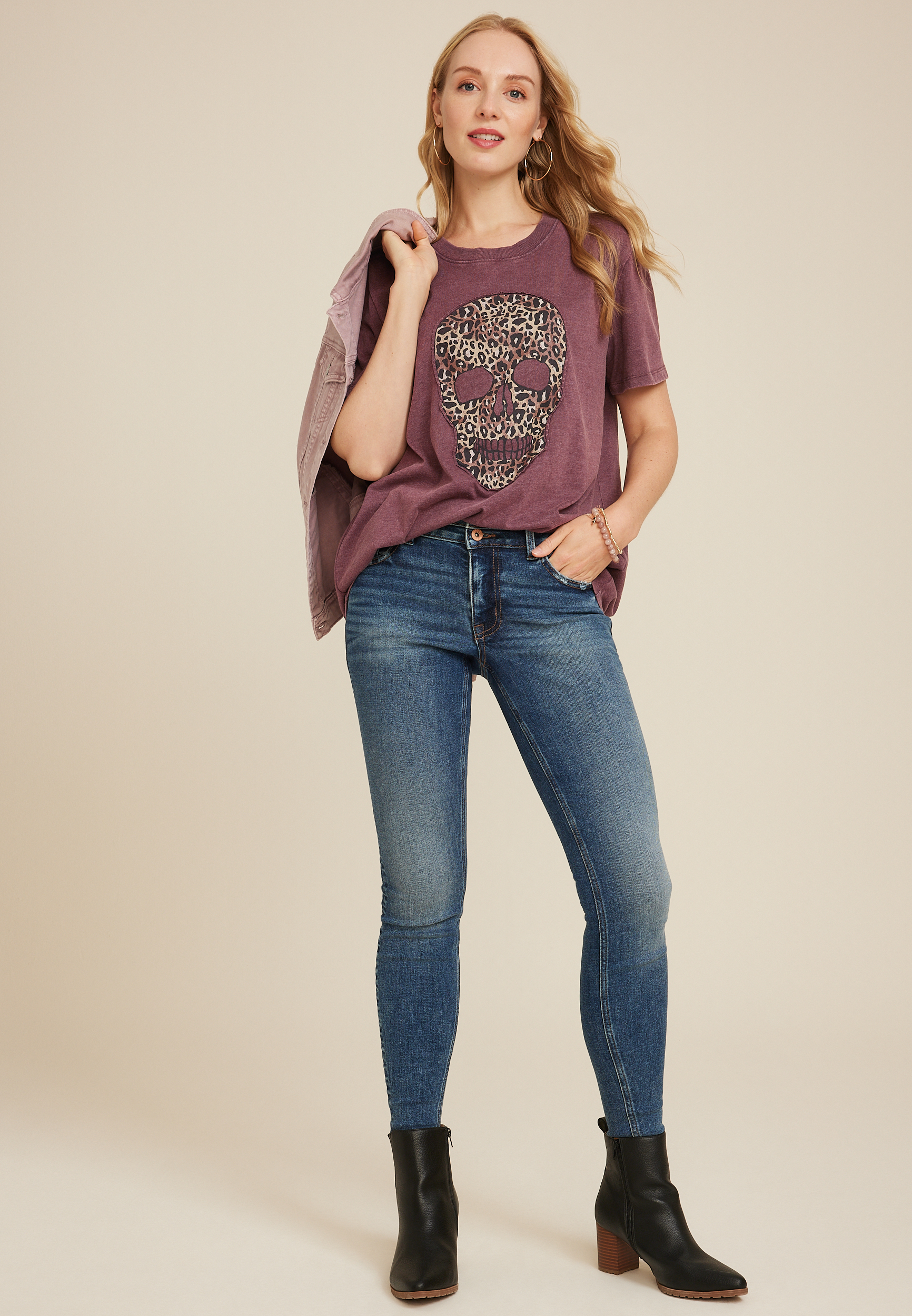 Leopard Skull Oversized Fit Graphic Tee, C830, large
