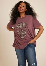 Plus Size Leopard Skull Oversized Fit Graphic Tee, C830, small