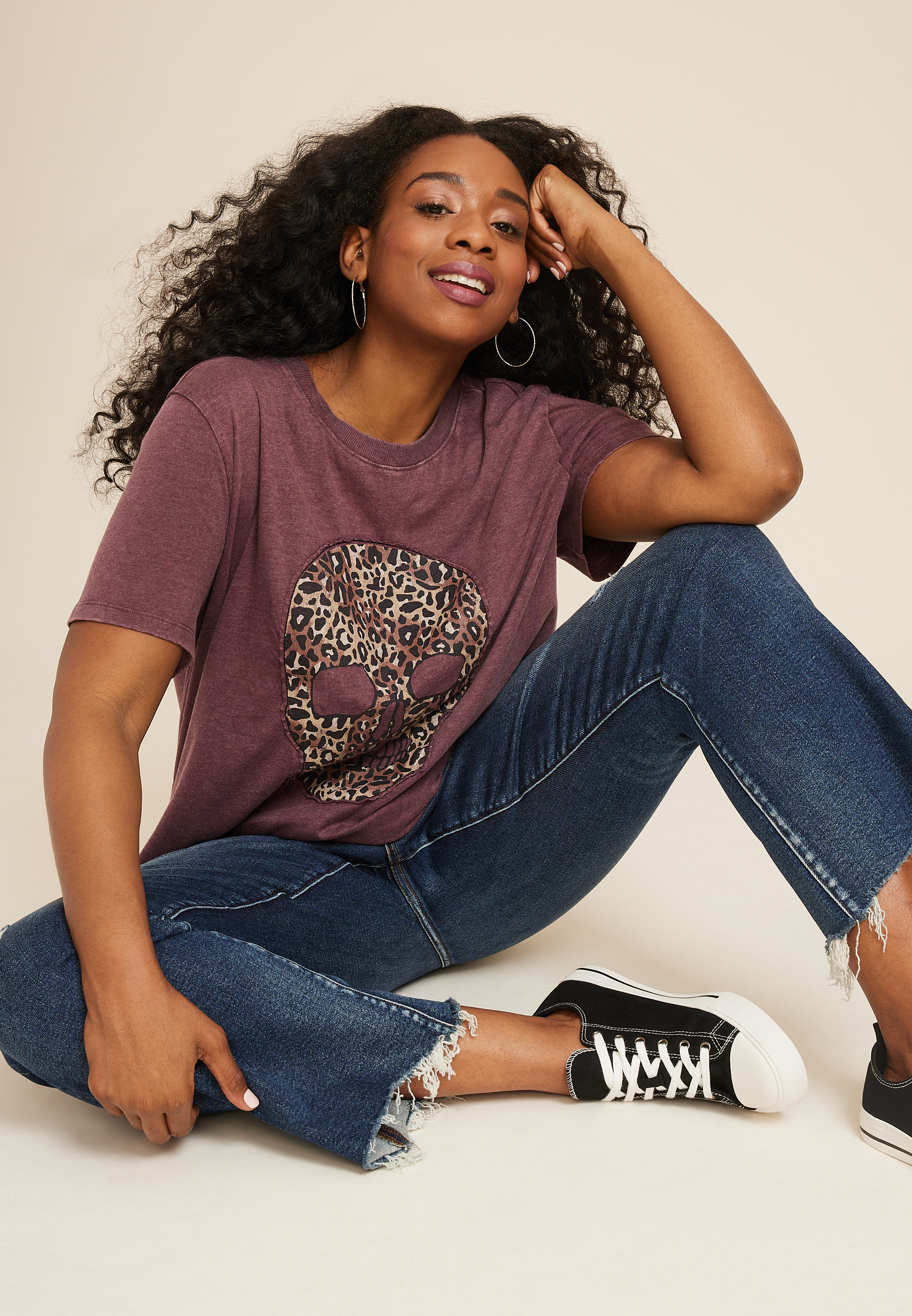 Plus Size Leopard Skull Oversized Fit Graphic Tee, C830, large