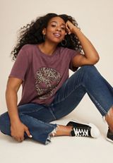Plus Size Leopard Skull Oversized Fit Graphic Tee, C830, small