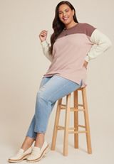 Plus Size Wavy Ribbed Colorblock Tunic, C894, small