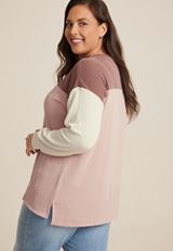 Plus Size Wavy Ribbed Colorblock Tunic, C894, small