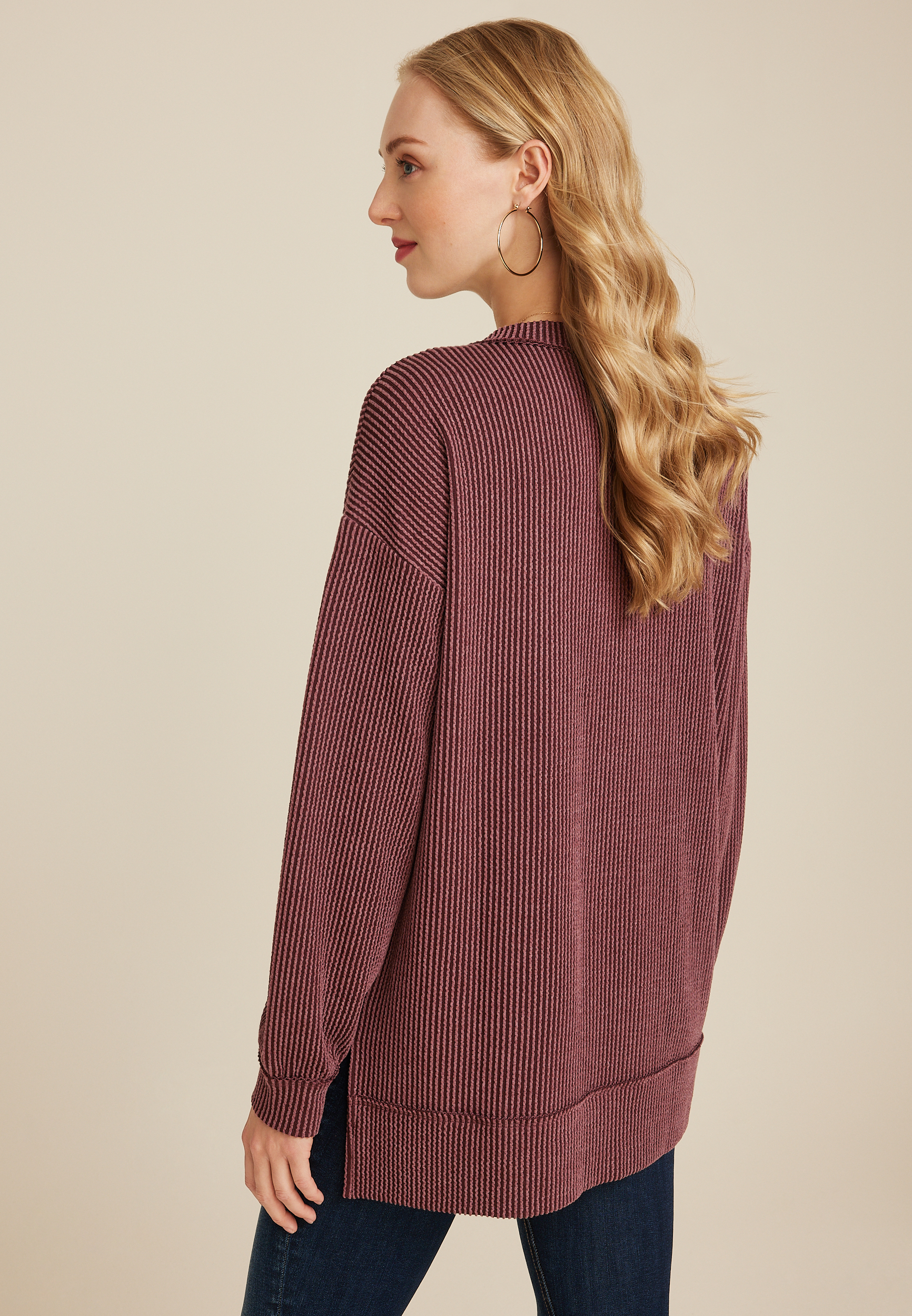 Wavy Ribbed V Neck Tunic, C9735, large