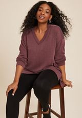 Plus Size Wavy Ribbed V Neck Tunic, C9735, small