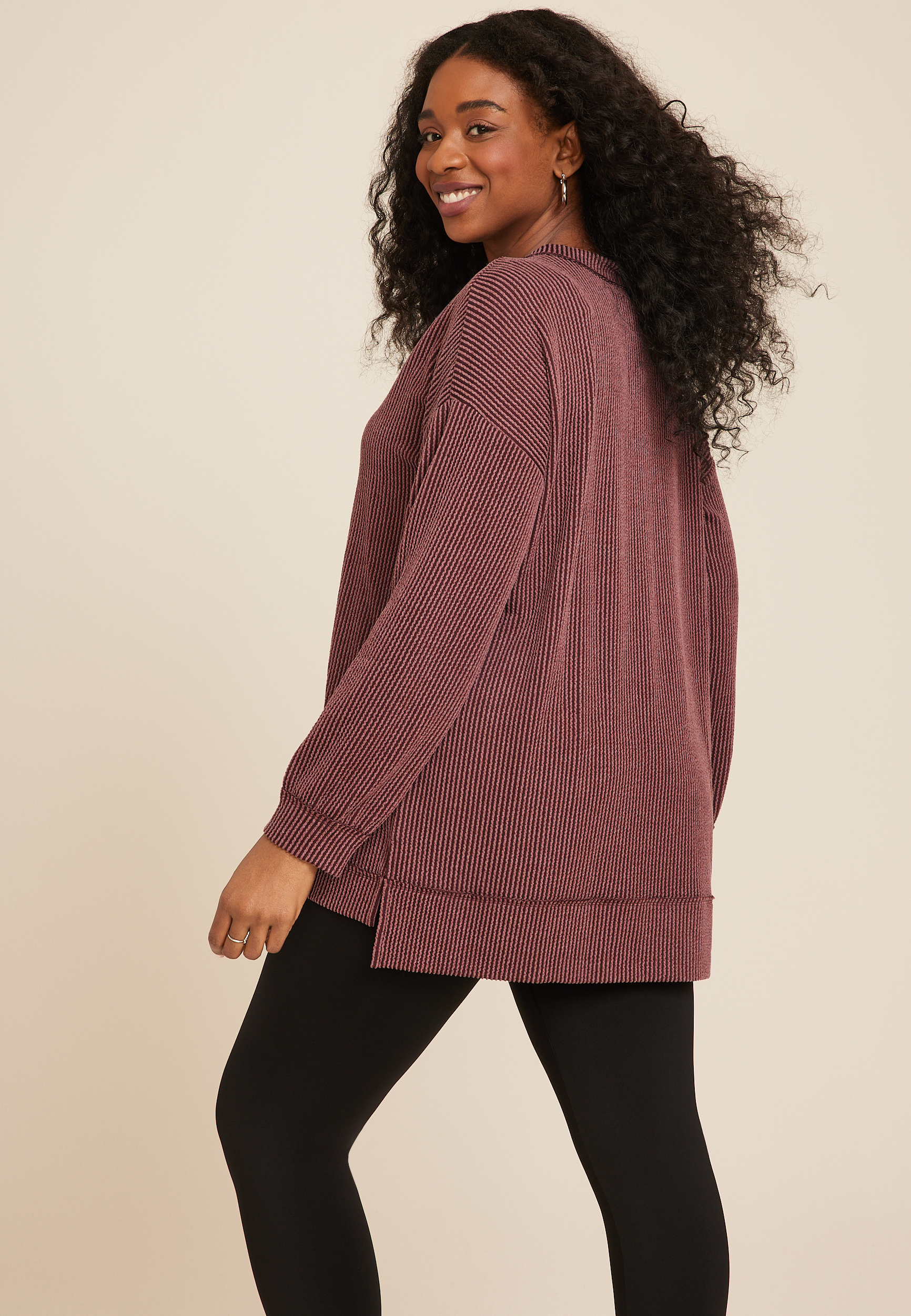 Plus Size Wavy Ribbed V Neck Tunic, C9735, large