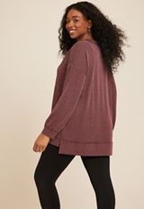 Plus Size Wavy Ribbed V Neck Tunic, C9735, small