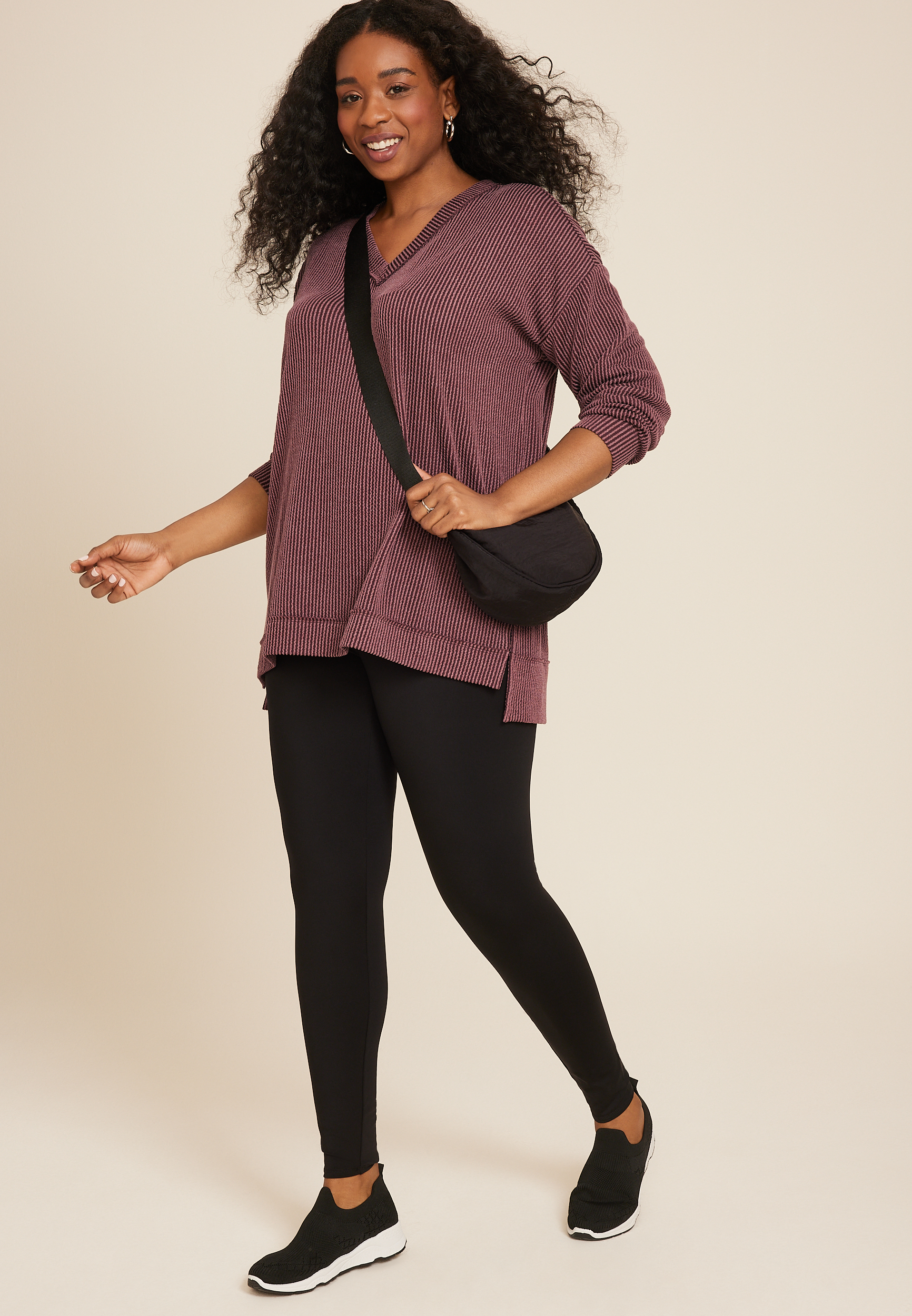 Plus Size Wavy Ribbed V Neck Tunic, C9735, large
