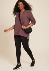 Plus Size Wavy Ribbed V Neck Tunic, C9735, small