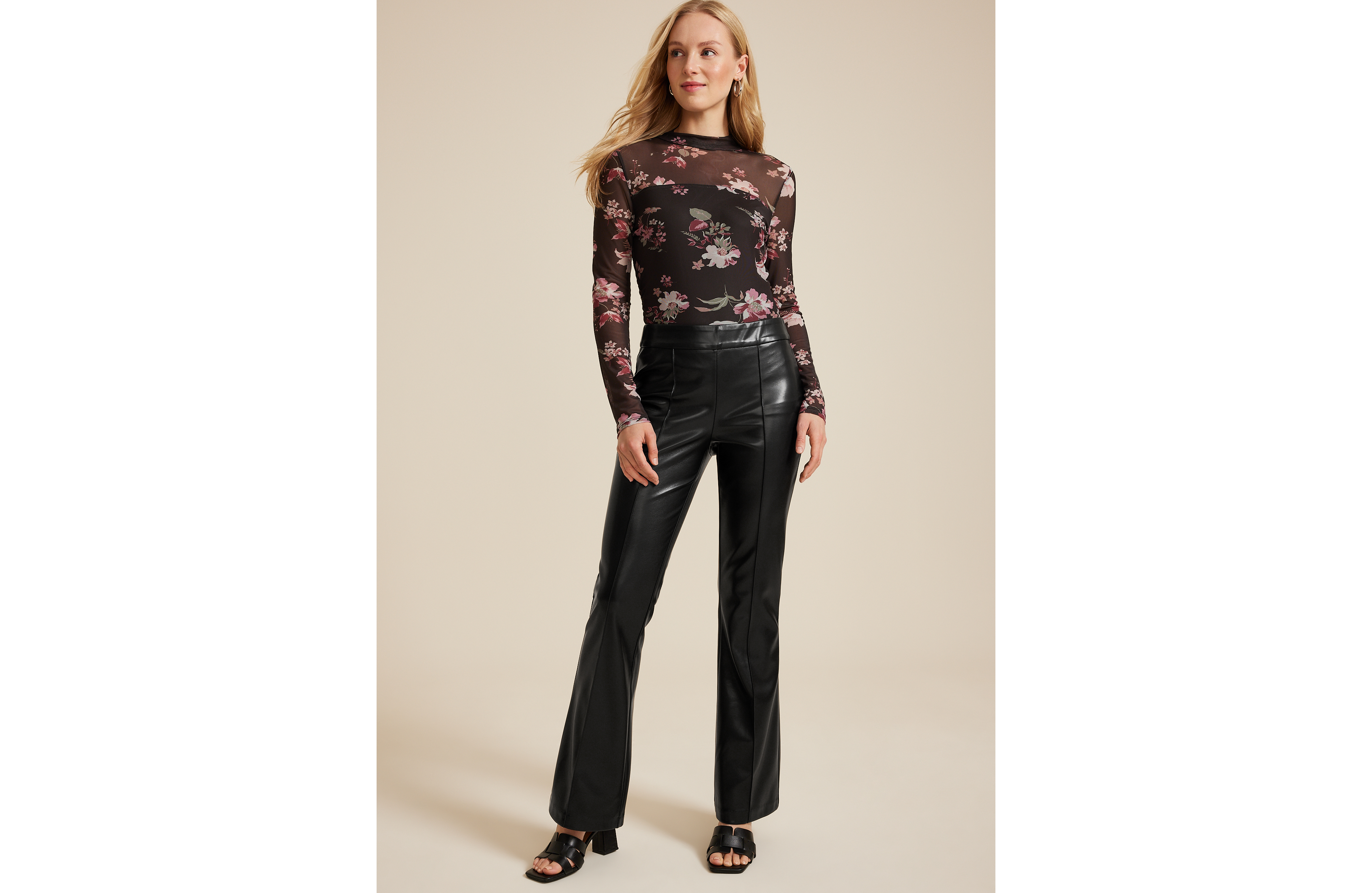 Faux Leather High Rise Pintuck Flare Pant