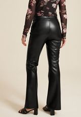 Faux Leather High Rise Pintuck Flare Pant, C106, small