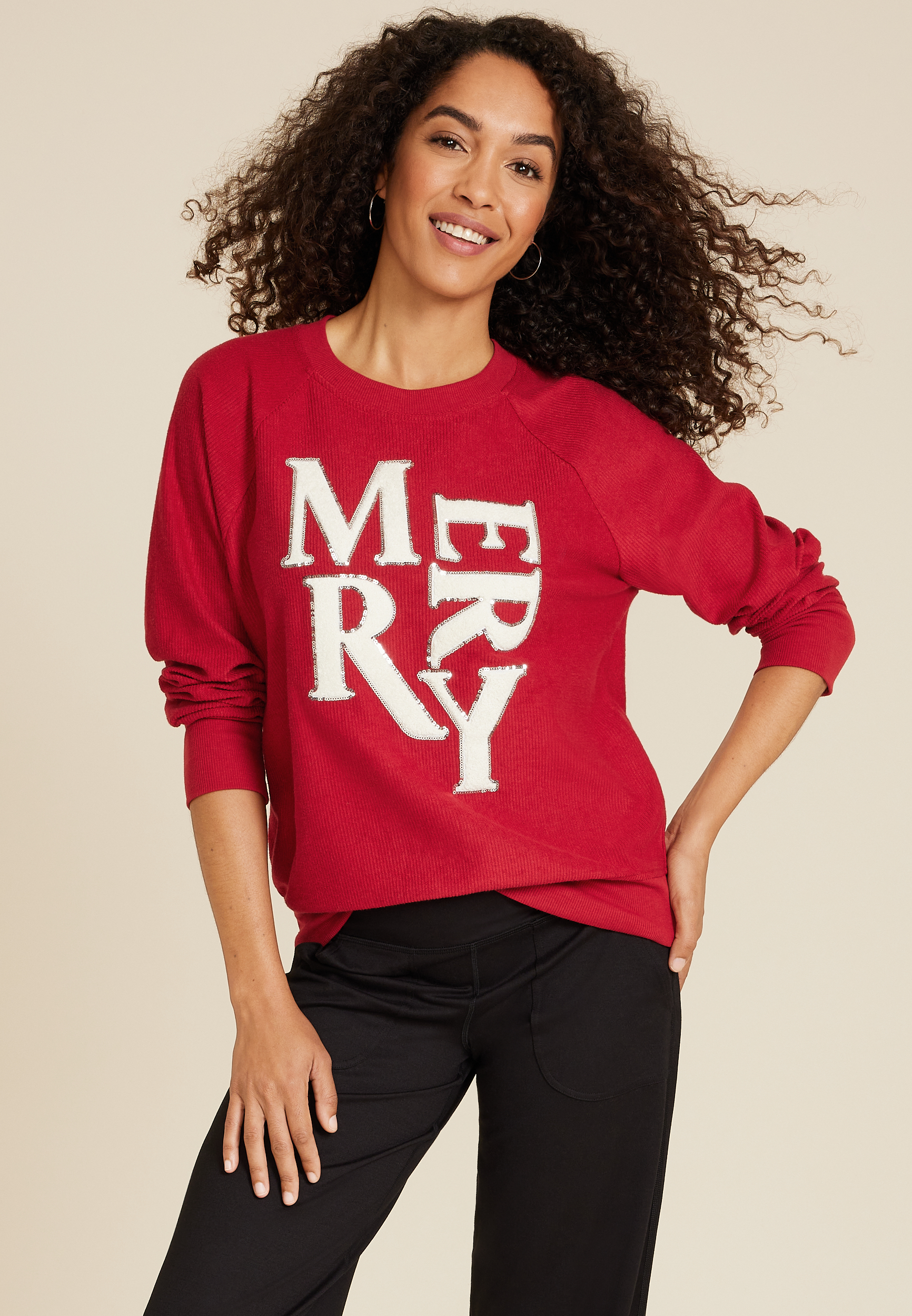 Merry Chenille Sequin Embroidered Relaxed Fit Pullover