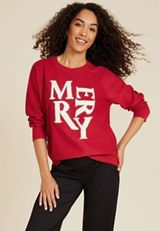Merry Chenille Sequin Embroidered Relaxed Fit Pullover, REBEL RED, small