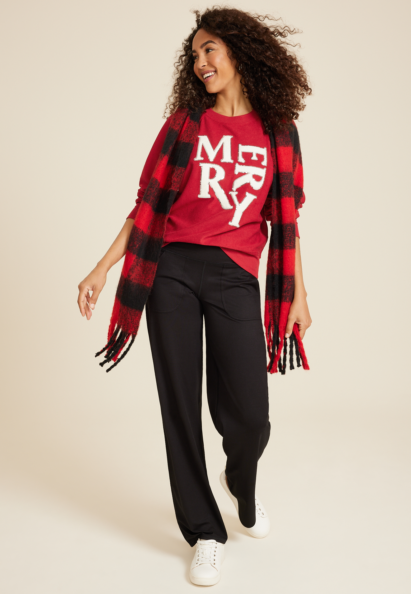 Merry Chenille Sequin Embroidered Relaxed Fit Pullover, REBEL RED, large