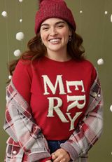 Plus Size Merry Chenille Sequin Embroidered Relaxed Fit Pullover, C4744, small
