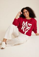Plus Size Merry Chenille Sequin Embroidered Relaxed Fit Pullover, C4744, small