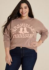 Plus Size Nashville Tennessee Chenille Boot Relaxed Fit Sweatshirt, BROWN, small