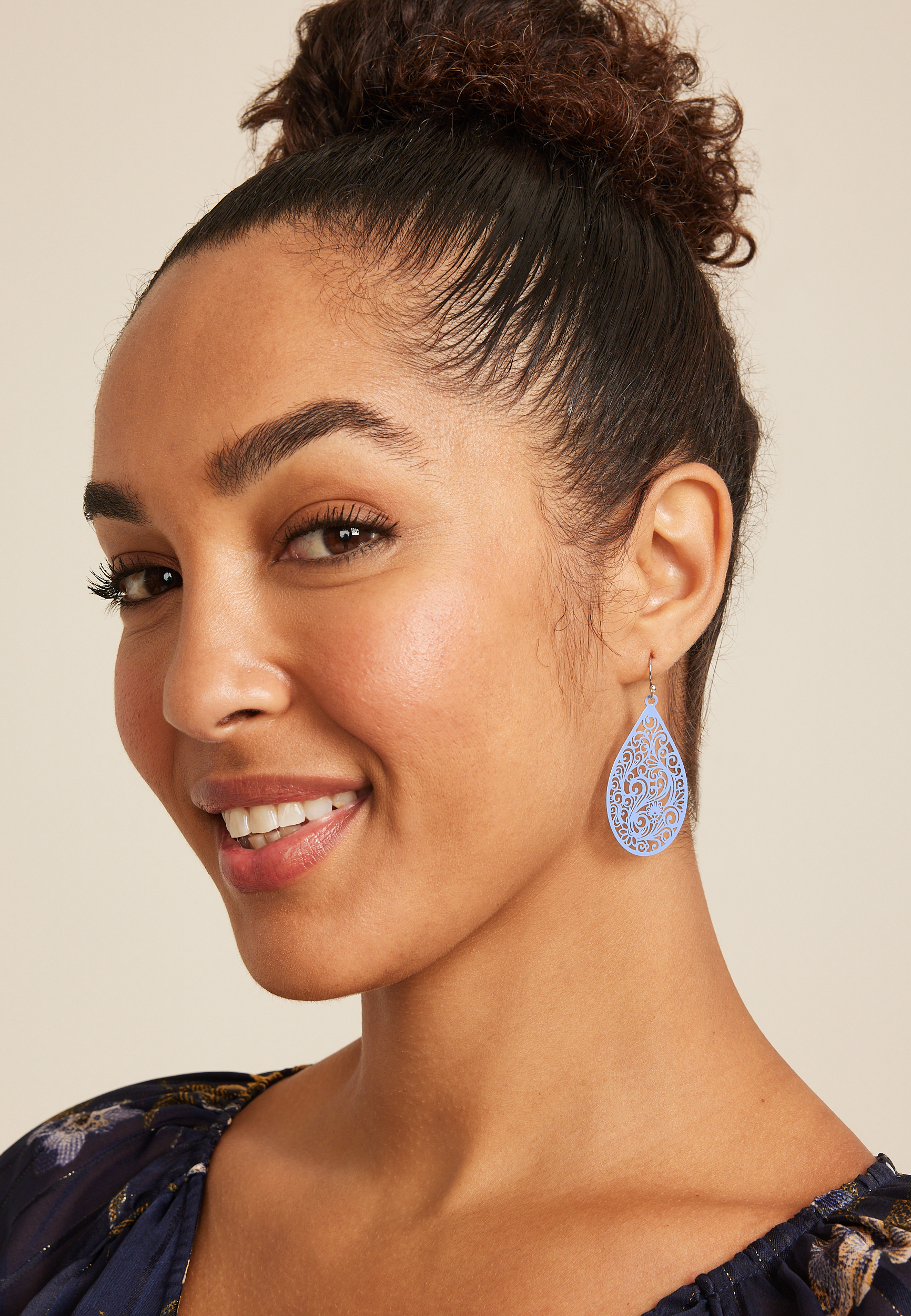 Filigree Teardrop Earrings, BLUE, large