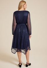 Metallic Plisse Long Sleeve Midi Dress, C1919, small