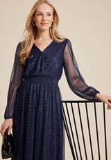 Metallic Plisse Long Sleeve Midi Dress, C1919, small