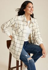 Wilder Plaid Fleece Shacket, ECRU COMBO, small