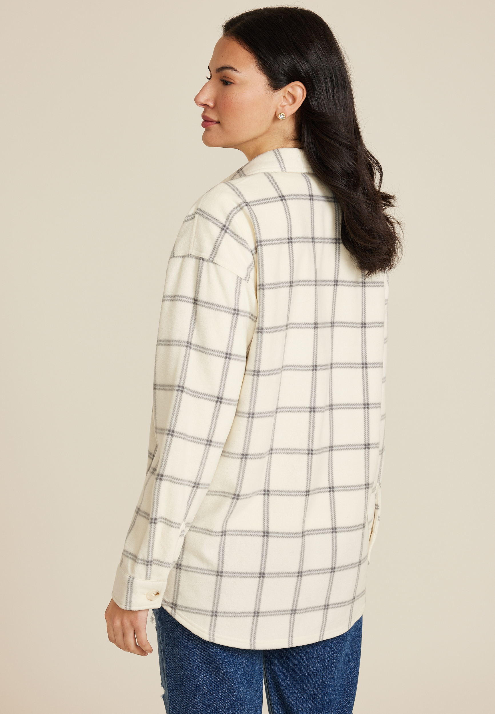 Wilder Plaid Fleece Shacket, ECRU COMBO, large