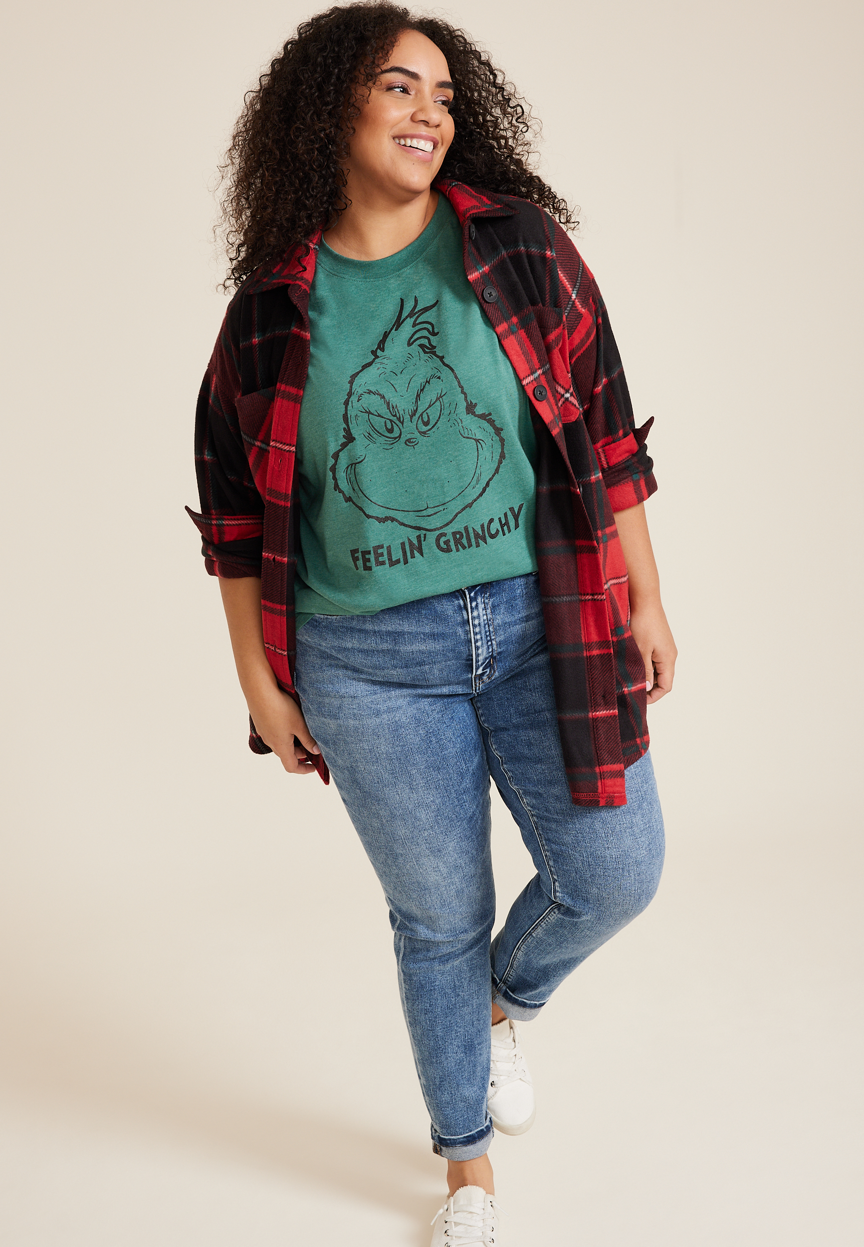 Plus Size Feelin Grinchy Oversized Fit Graphic Tee, C3895, large