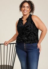 Plus Size Velvet Burnout Tank Top, C106, small
