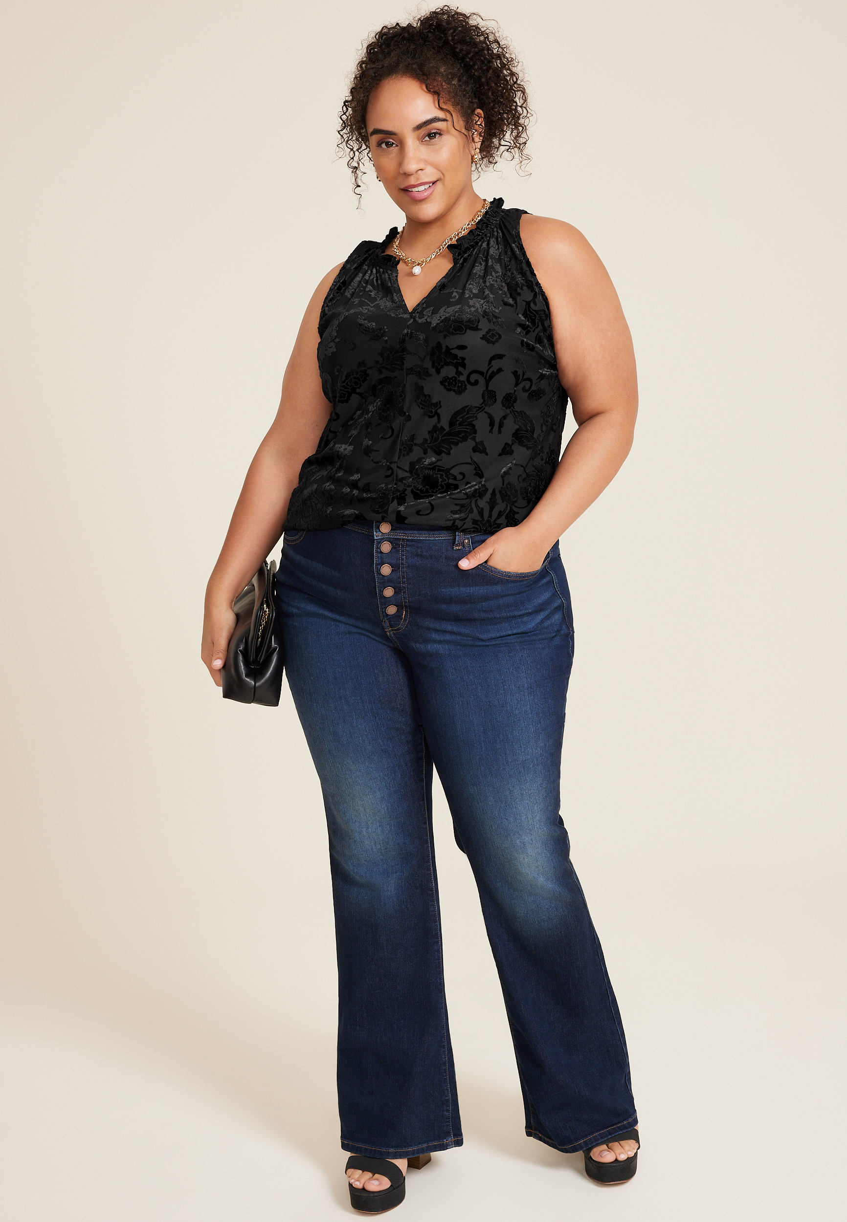 Plus Size Velvet Burnout Tank Top, C106, large