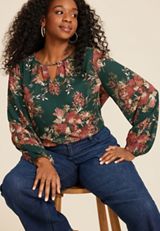 Plus Size Leighton Floral Long Sleeve Blouse, C1029, small