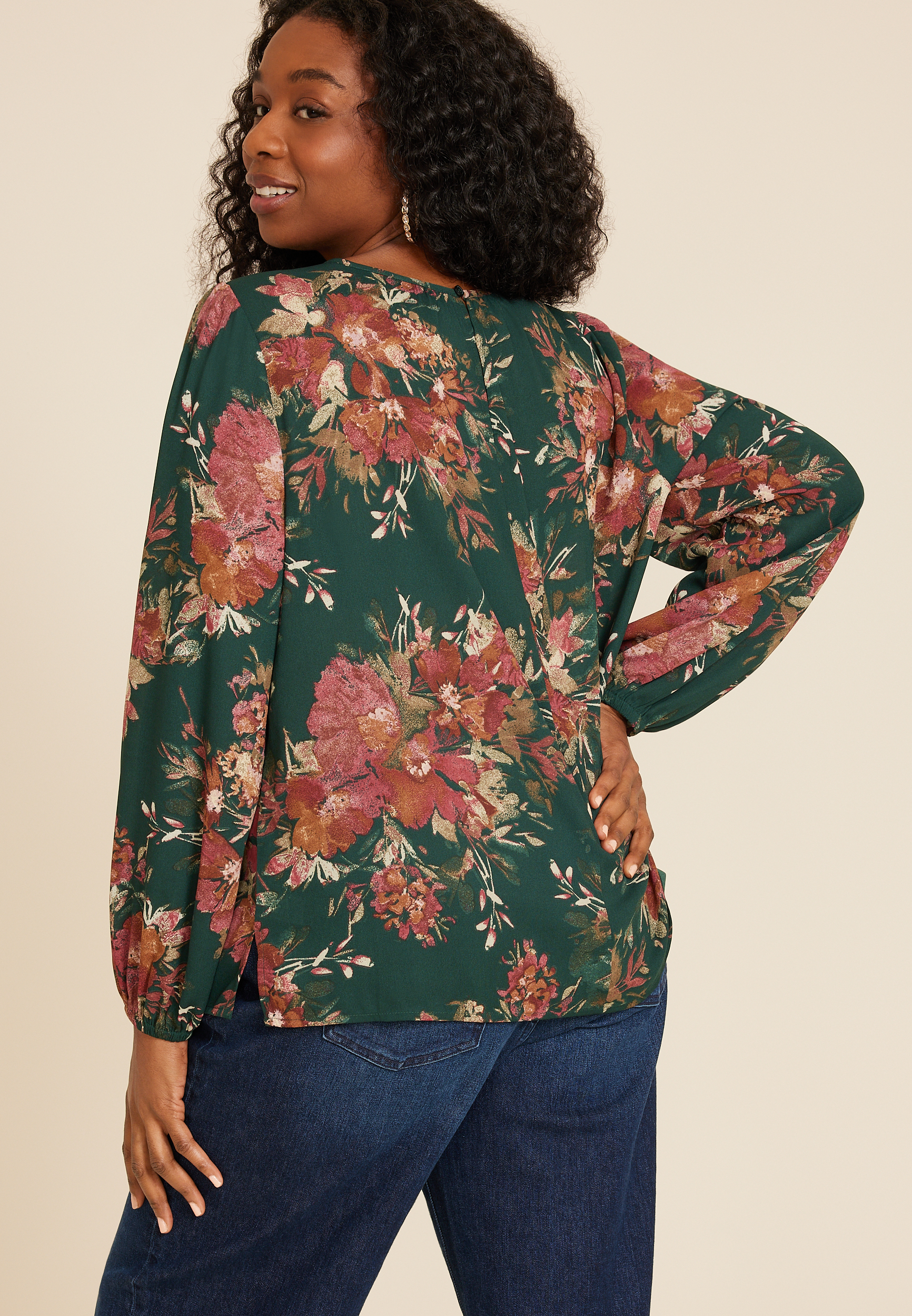 Plus Size Leighton Floral Long Sleeve Blouse, C1029, large