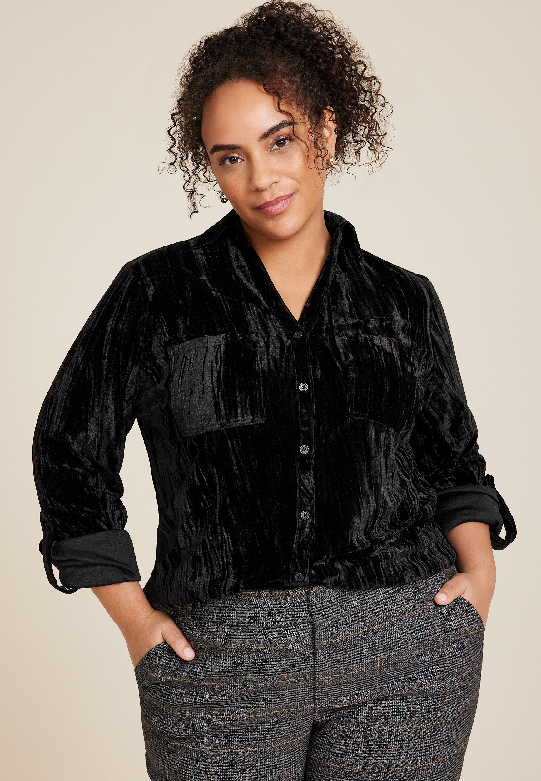 Maurices 2X Plus Size Women's Winona Velvet Button Down Blouse
