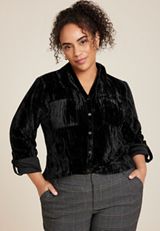 Plus Size Winona Velvet Button Down Blouse, C106, small