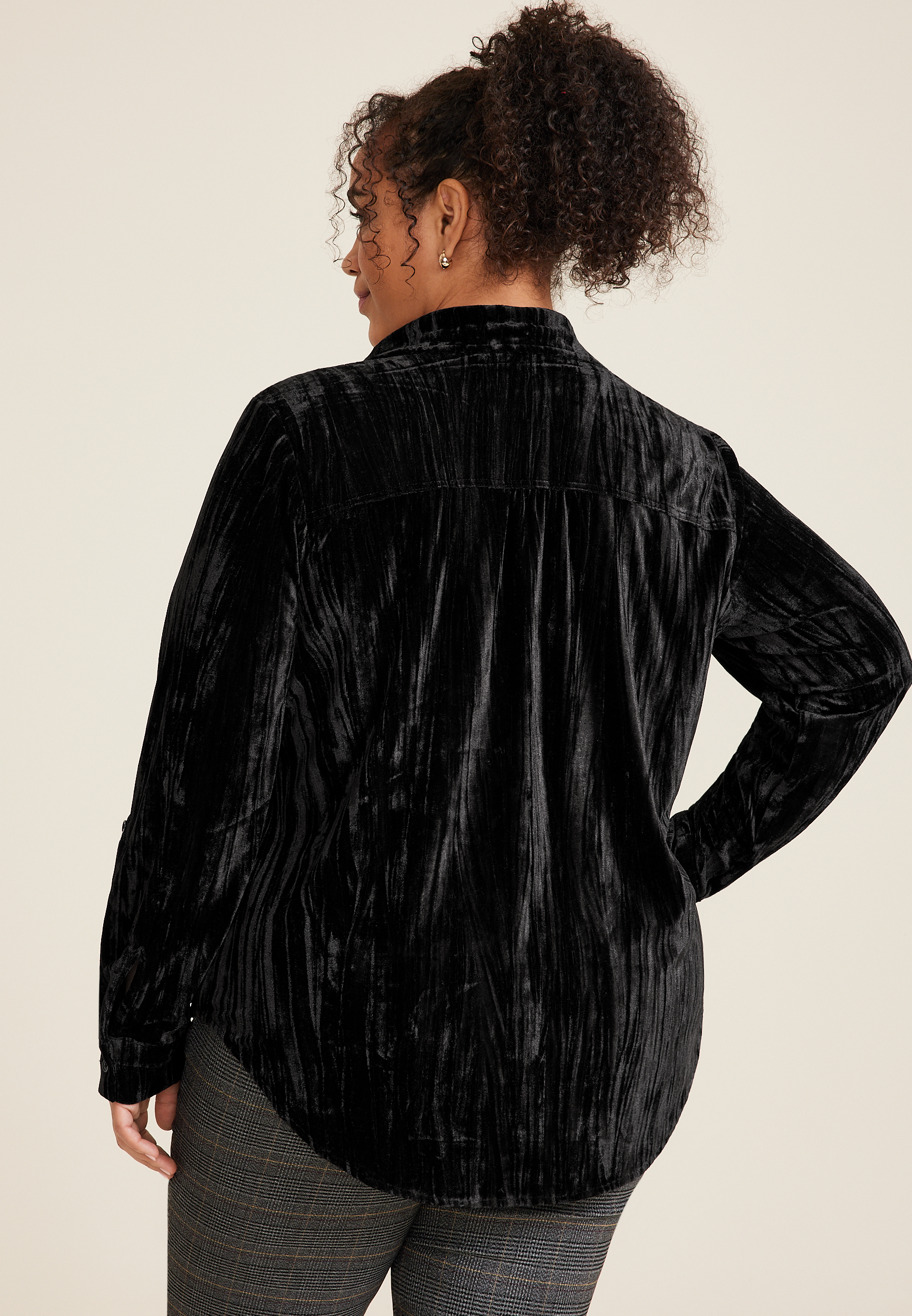 Plus Size Winona Velvet Button Down Blouse, C106, large