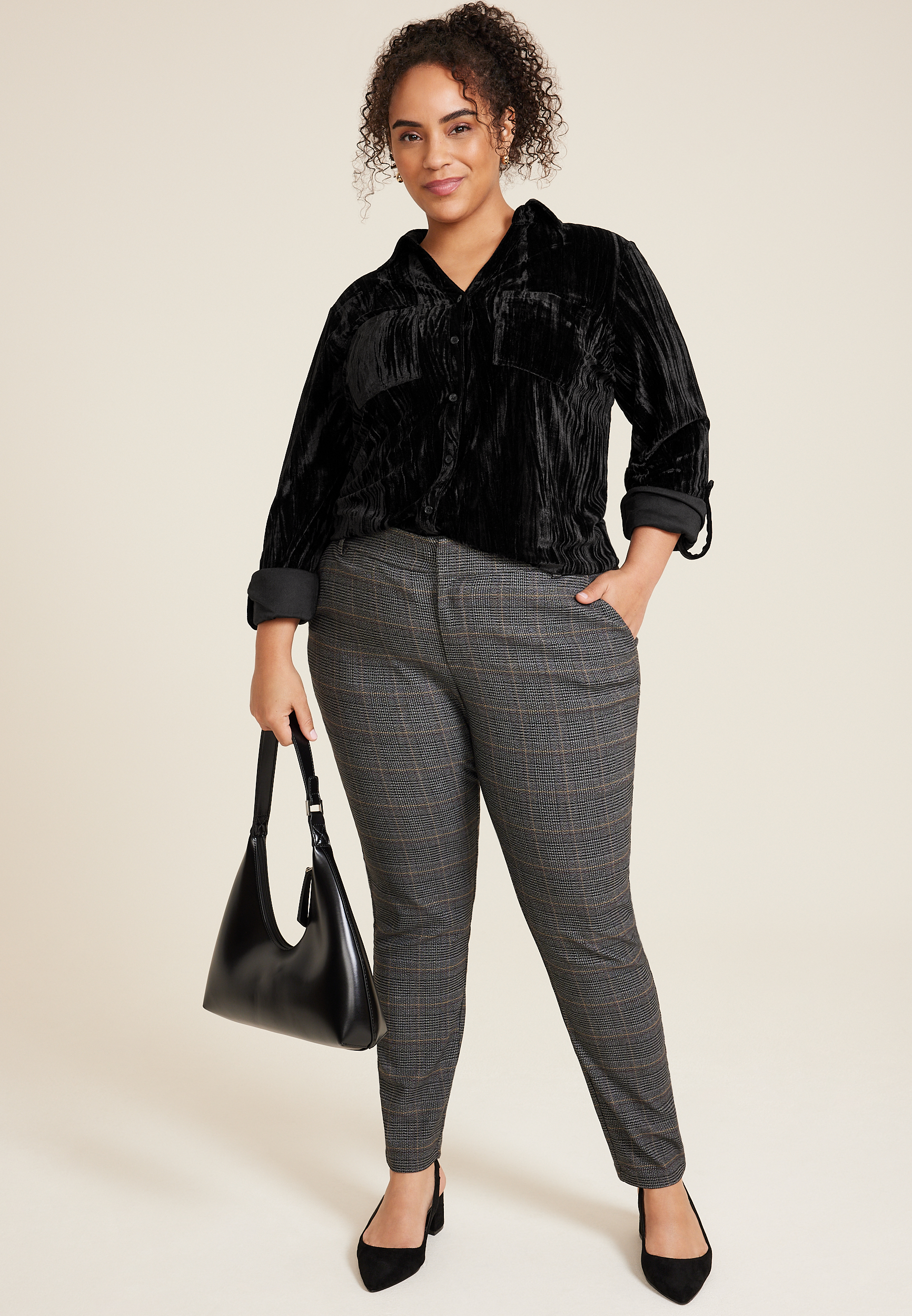 Plus Size Winona Velvet Button Down Blouse, C106, large