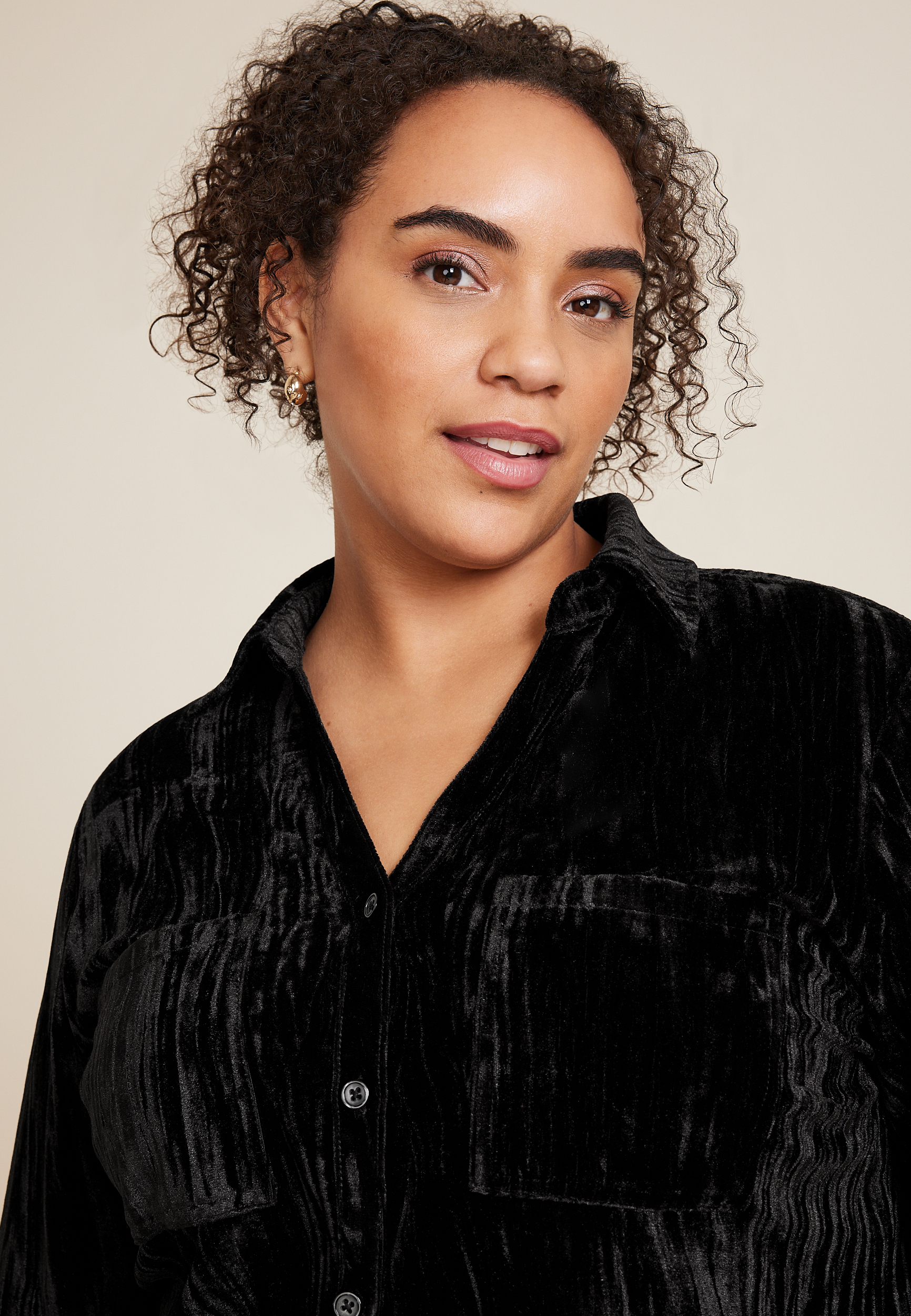 Plus Size Winona Velvet Button Down Blouse, C106, large