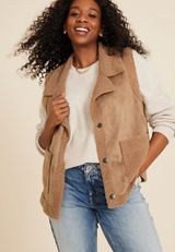 Plus Size Shearling Sherpa Vest, BROWN, small