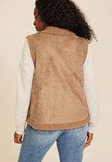 Plus Size Shearling Sherpa Vest, BROWN, small