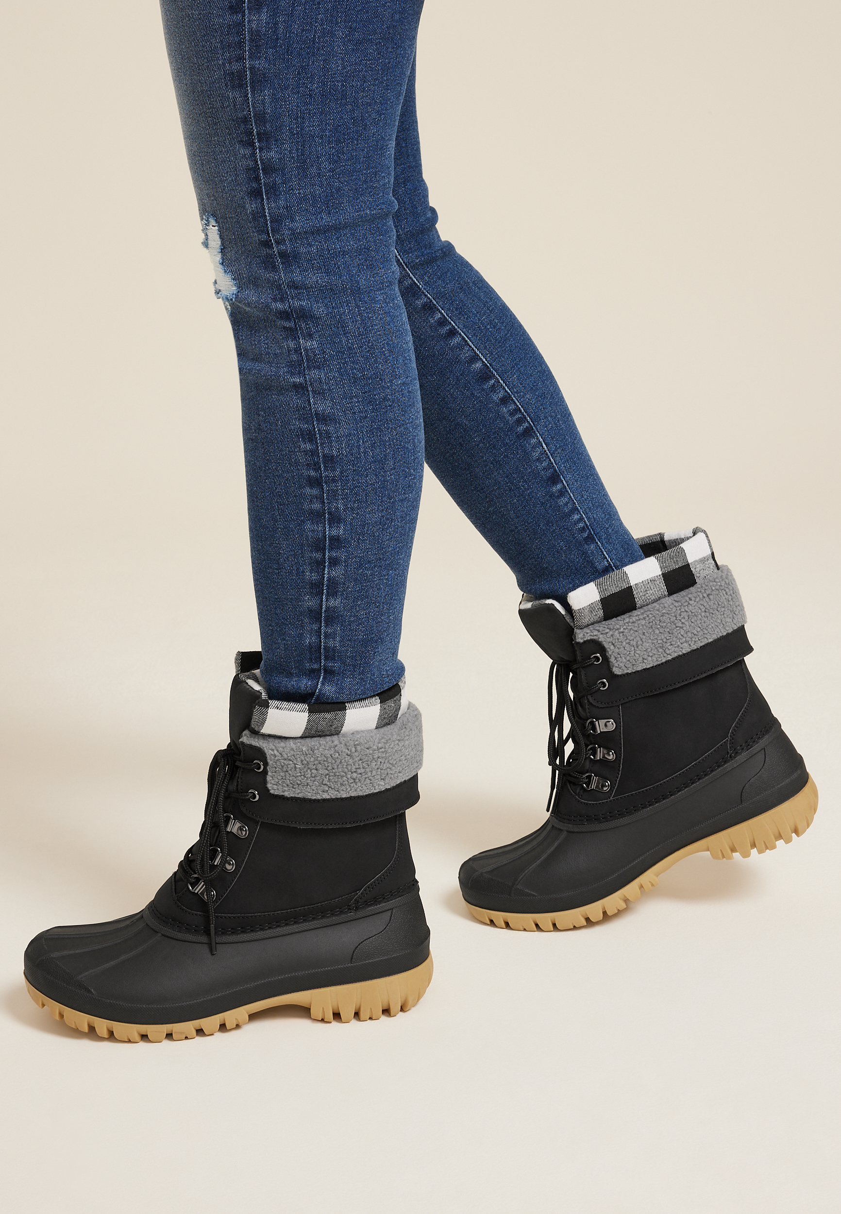 SuperCush Piper Buffalo Plaid Mid Shaft Duck Boot, BLACK, large
