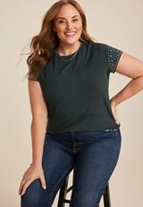 Plus Size edgely&trade; Studded Short Sleeve Tee, C6371, small