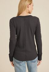 Cable Knit Mix Henley Tee, DARK IRON GRAY, small