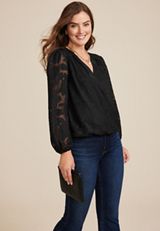 Metallic Jacquard Wrap Blouse, C106, small
