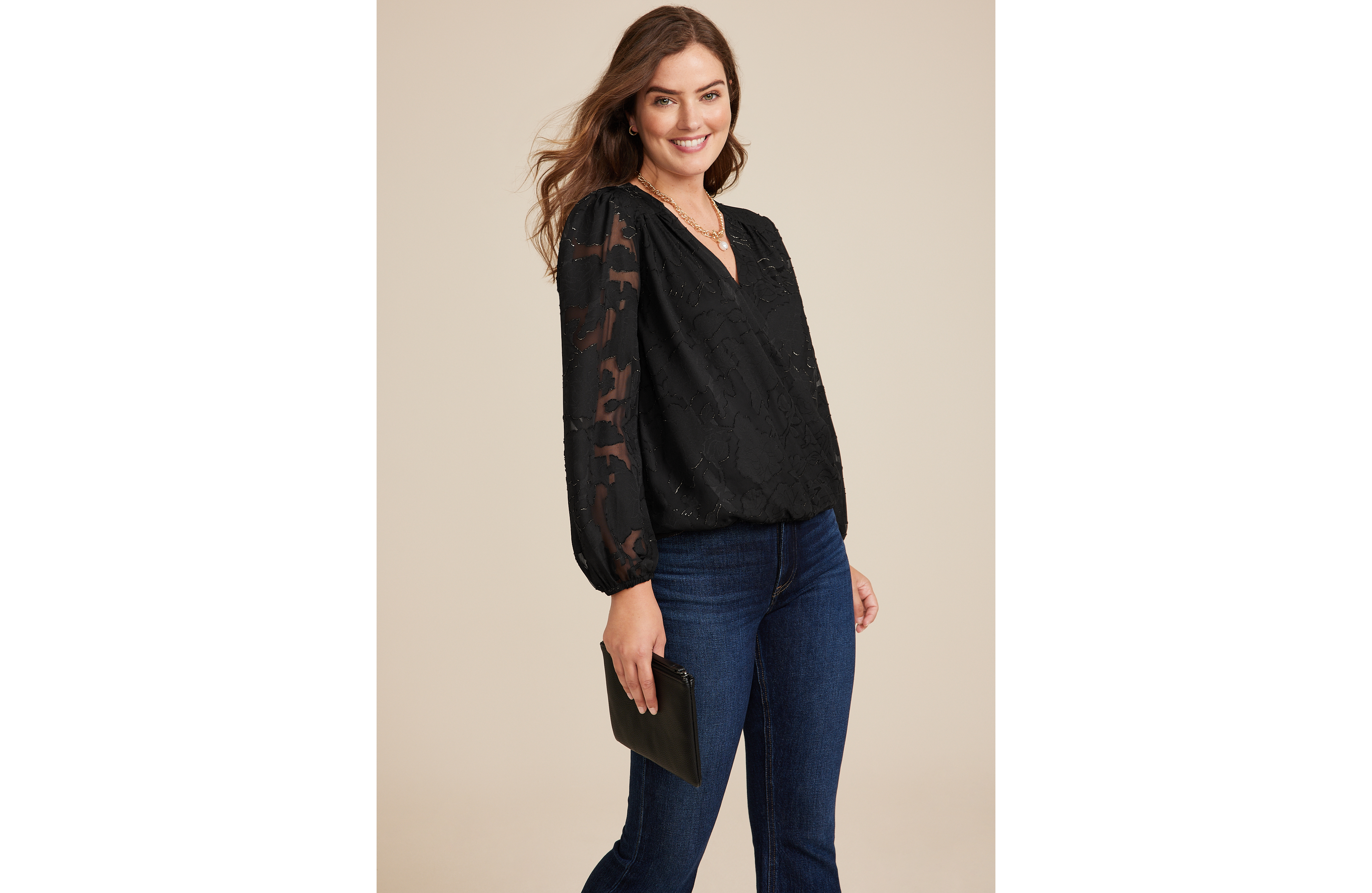 Metallic Jacquard Wrap Blouse