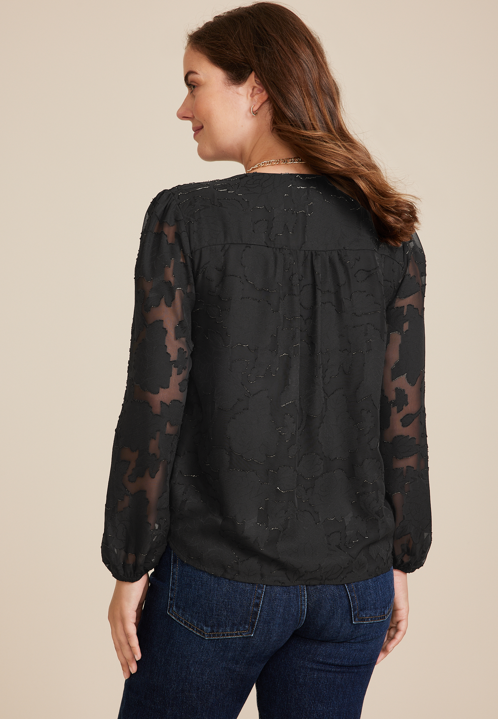 Metallic Jacquard Wrap Blouse, C106, large