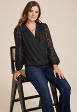 Metallic Jacquard Wrap Blouse, C106, small